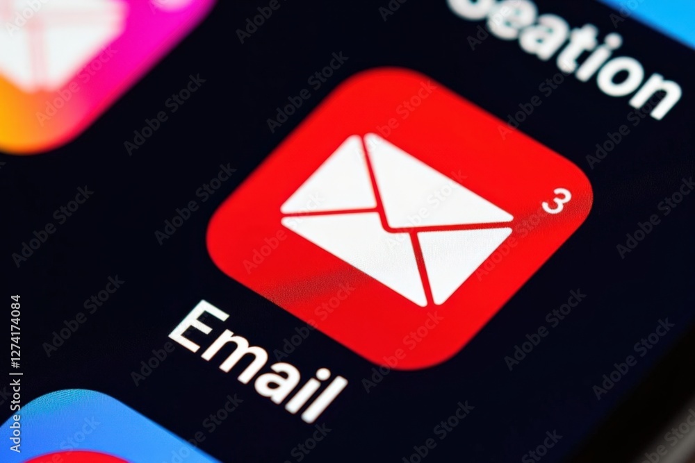 Aufkleber a close-up view of a red email icon on a smartphone screen with notifications indicating new message
