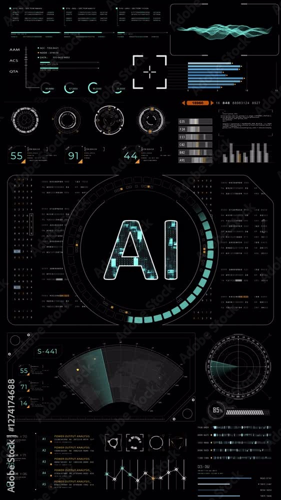 Poster motion graphic of blue digital ai with hud ui panel and futuristic technology abstract background ar