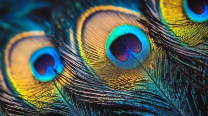 Fototapeta premium Close-up Peacock Feather Details, Vibrant Colors, Nature's Art, Ideal for prints and wallpapers