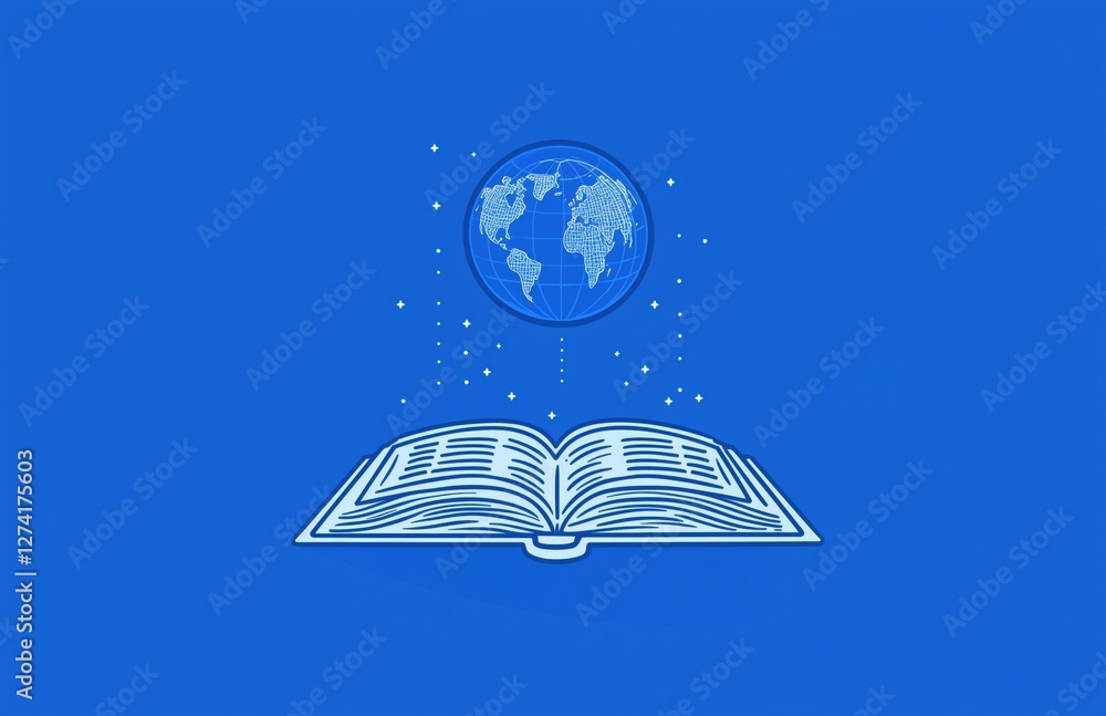 Poster an open book with a globe above it, symbolizing knowledge and global learning.
