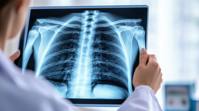 Radiology and X-Ray Scans for Inflammation Diagnosis. Doctor examining chest X ray image closely