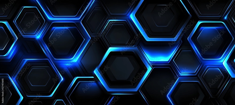 Poster abstract futuristic blue hexagon mesh technology, digital connection and network background