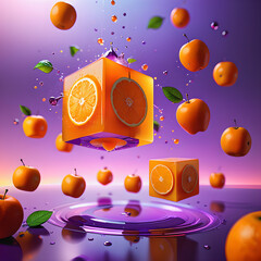 Obraz premium Levitating Fruit Cube: Futuristic Ephemeral Delight