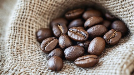 Fototapeta premium Coffee beans on burlap cloth