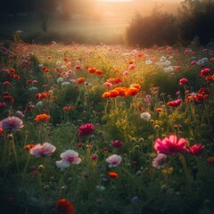 Obraz premium Lush Green Meadow Bathed in Soft Sunlight