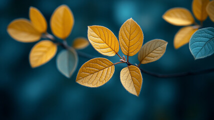 autumn leaves on blue background
