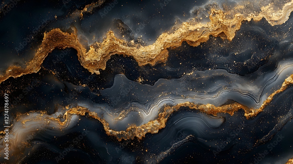 Poster stunning abstract image of black and gold marble, featuring luxurious swirls and textures. perfect f