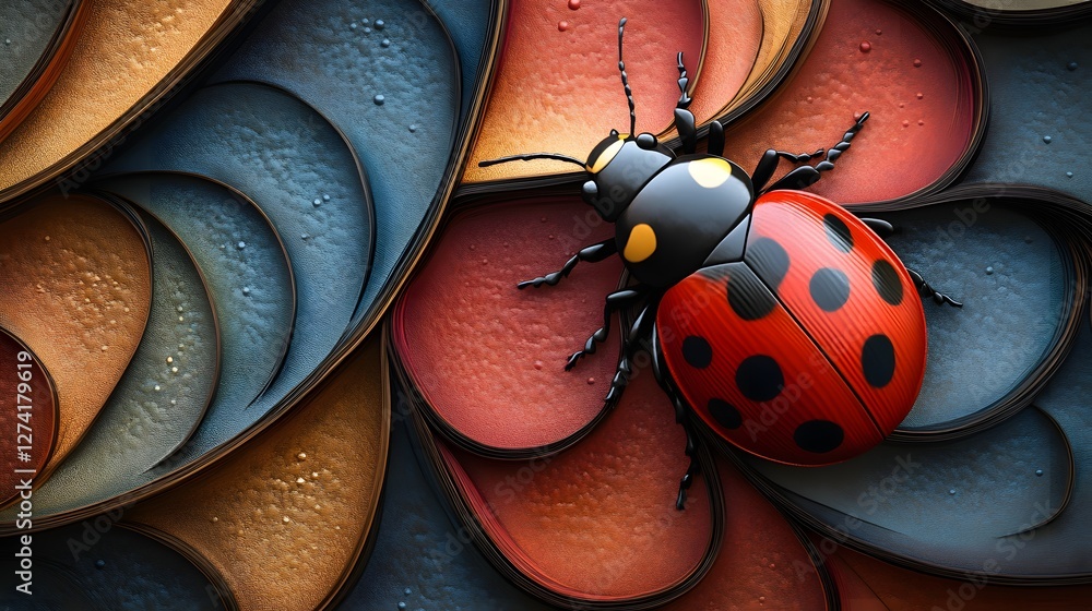 Aufkleber a vibrant ladybug rests on an abstract background of colorful swirls. detailed and intricate artwork