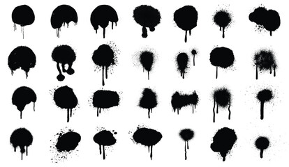 Spray paint set. Spray painted dots and splashes. Graffiti drawing dirty splashes with drips. Street art splashes and spots. Vector