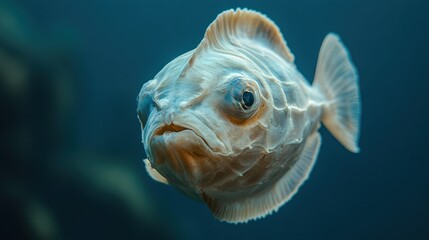 Fototapeta premium A sunfish (Mola Mola) with unique round shape, isolated on a blue gradient