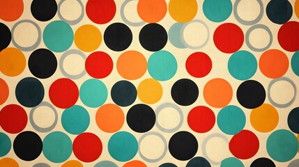 A captivating abstract design featuring a vibrant retro polka dot pattern. Colorful circles create a dynamic and stylish texture. Vibrant Retro Polka Dot Pattern: A Colorful Abstract Design