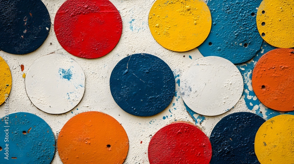 Poster colorful circular patterns on a textured background. a vibrant abstract art piece. vibrant circular 