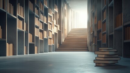 Obraz premium Modern Library Staircase with Books.