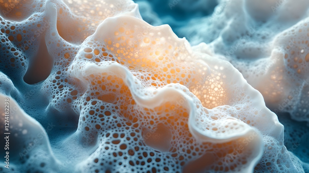 Poster Close-up of a digitally created image showcasing an abstract foam texture with a serene and captivating visual appeal. Abstract Foam Texture: A Serene and Textured Digital Artwork