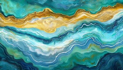 Obraz premium Abstract teal gold waves art print