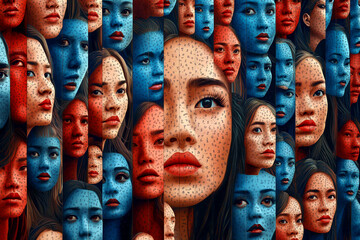Obraz premium Crowd of people in different color and ethnicity vector illustration. Multiculturalism.
