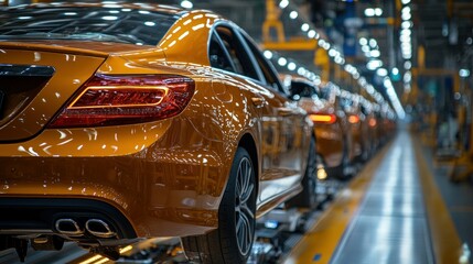 Obraz premium Modern Vehicle in Production Line at Automotive Factory with Advanced Manufacturing Process