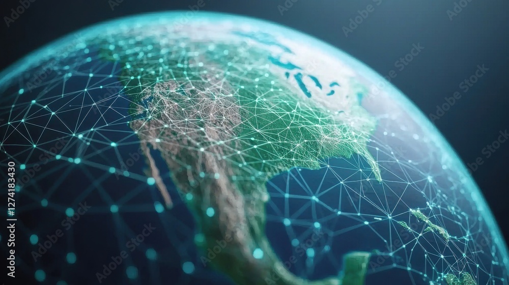 Poster glowing digital globe with interconnected network overlay symbolizing global connectivity and techno