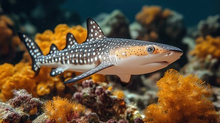 A white-spotted bamboo shark resting on coral, clean neutral background
