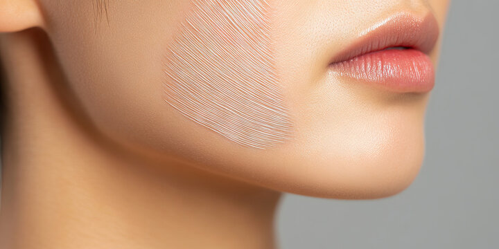 Close-up of Face with Applied Beige Cream Swatch