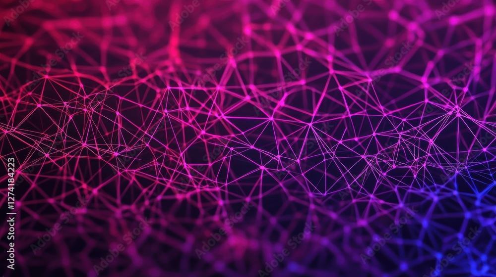 Poster glowing digital network of interconnected symbols representing futuristic technology and communicati