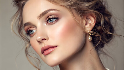 Fototapeta premium Beauty portrait of a model with mesmerizing eyes in studio lighting emphasizing natural features and elegance