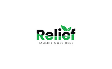 Relief Logo with Green Leaves | Nature and Wellness Branding