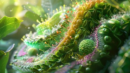 Fototapeta premium Microbial growth patterns in a lush green environment