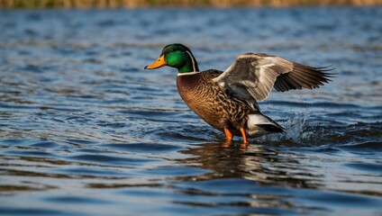 Obraz premium View of a male wild duck on a lake