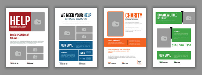 Charity Donation Flyer Template for Fundraising Nonprofit Charity Events Food and Clothes Drive Community Support Editable EPS Design Raise Awareness and Encourage Donations for a Good Cause.
