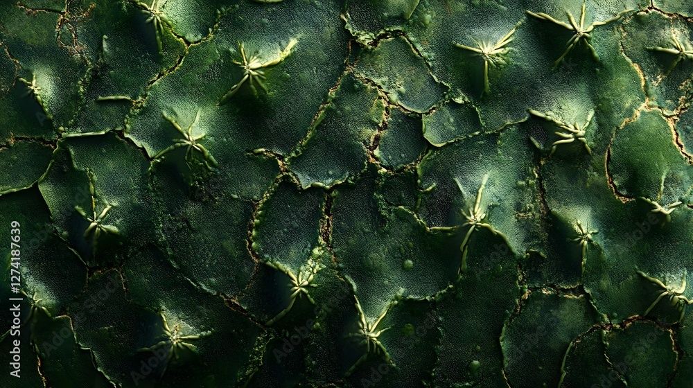 Poster A captivating close-up revealing the intricate texture and pattern of a green cactus. The image showcases the beauty of natural designs. A Close-Up Study of Nature's Design