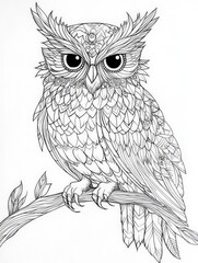 Fototapeta premium Intricate owl coloring page with detailed feather patterns