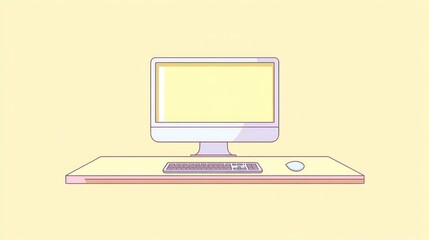 Pastel colored computer desk illustration