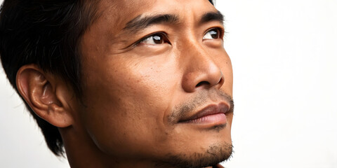 Obraz premium Introspective portrait of a man studio setting photography close-up high-contrast lighting emotional depth