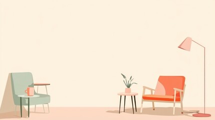 Relaxing living room interior design, pastel colors, calm atmosphere, perfect for websites or blogs