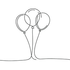 Minimalist one-line drawing of three balloons