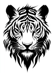 Fototapeta premium Intricate black and white tiger face design with bold patterns