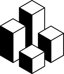 Stylish isometric cube graphic.  Perfect for presentations, websites, or app design needing a modern, minimalist feel.  Black and white design offers versatility for various branding projects.