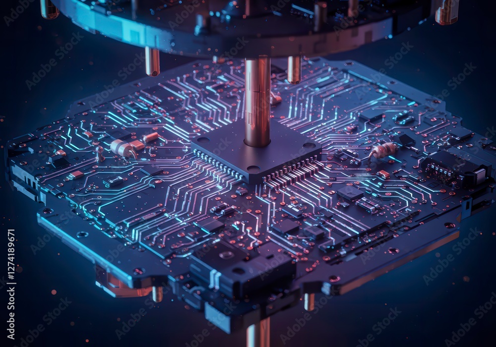 Aufkleber futuristic electronic circuit board of a quantum processor, highlighting innovation in computing