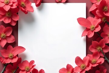 Obraz premium Beautiful Red Flowers Frame Blank White Paper