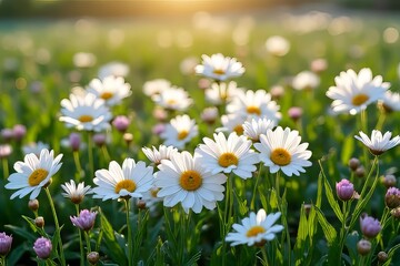 Beautiful White Daisies in a Sunny Meadow