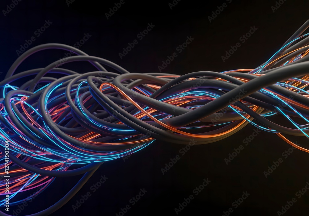 Poster 3d render of network cables transmitting data, showcasing high-speed digital connectivity