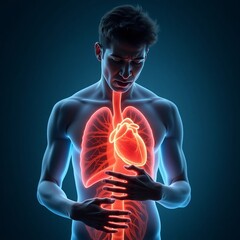 "Human Anatomy Visualization: Heart and Lungs Highlighted in Body Diagram"