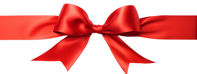 Red ribbon with a bow, isolated on a transparent background. Generative ai