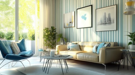 Sunny modern living room interior