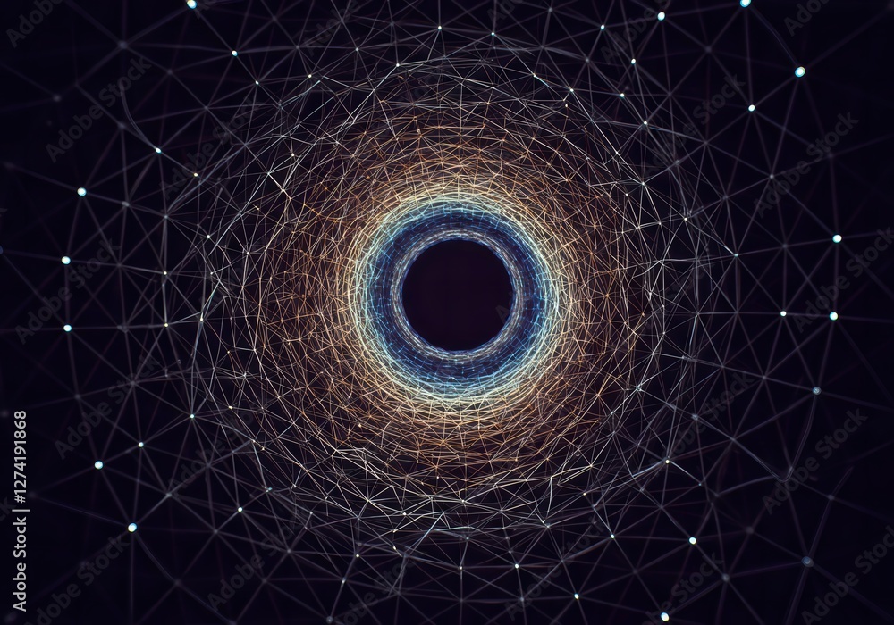 Poster futuristic abstract plexus tunnel illustration, symbolizing digital connectivity and data flow