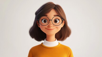 Smiling girl, glasses, studio portrait, white background, avatar