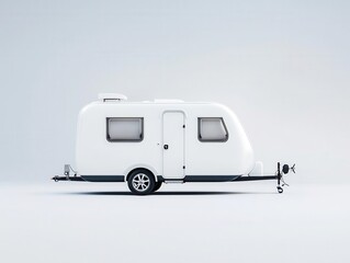 Compact travel trailer with soft, rounded edges and a minimalist finish