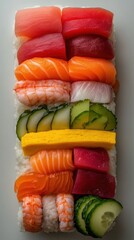 a colorful and appetizing sushi platter with various types of sushi.