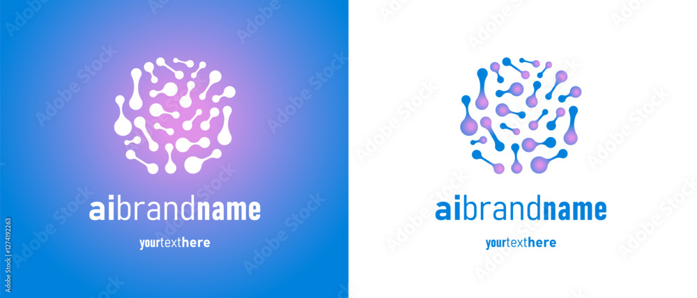 Poster futuristic ai brain logo with neuron connections and digital network. modern vector icon with gradie